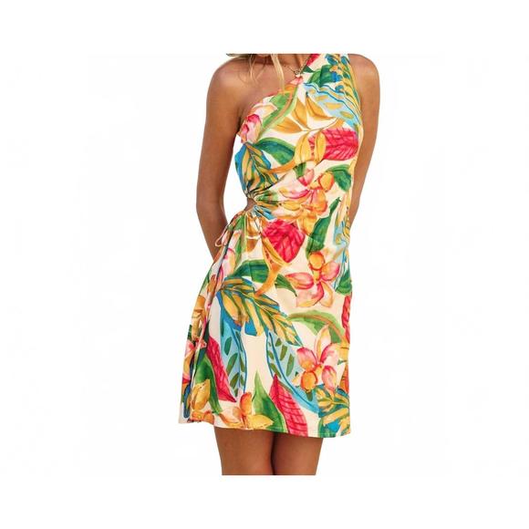 DRESS FORUM Dresses & Skirts - NEW DRESS FORUM super bloom one shoulder ruched mini dress in multi
